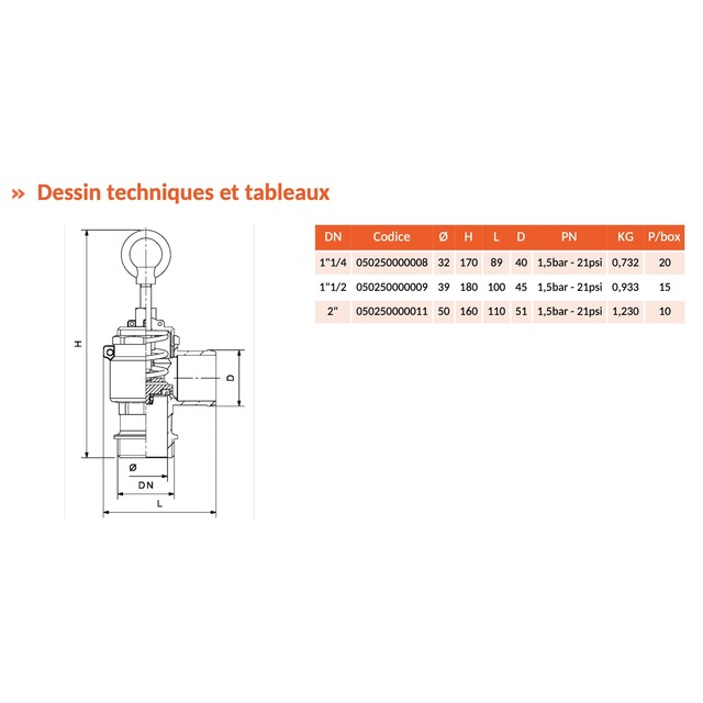 Soupape Securite Coudee (pression) OPALE-RIV250 2'